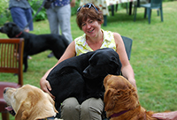 .Large fully grown black labrador sitting on Mairead's lap. Copyright You And Your Dog